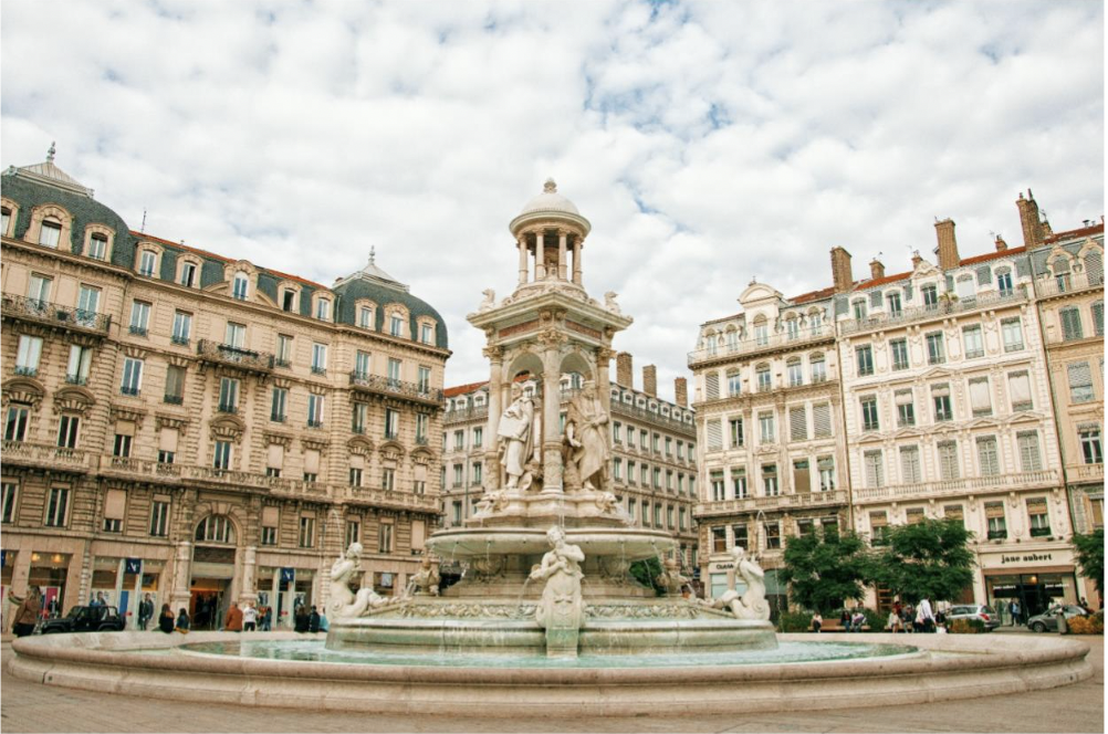 A fountain in the main square of Lyon, France